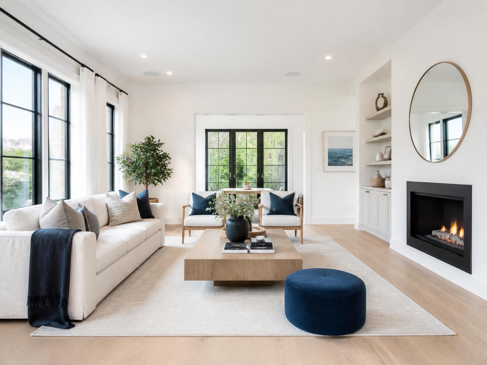Bright, spotless modern living room cleaned by NorthPeak